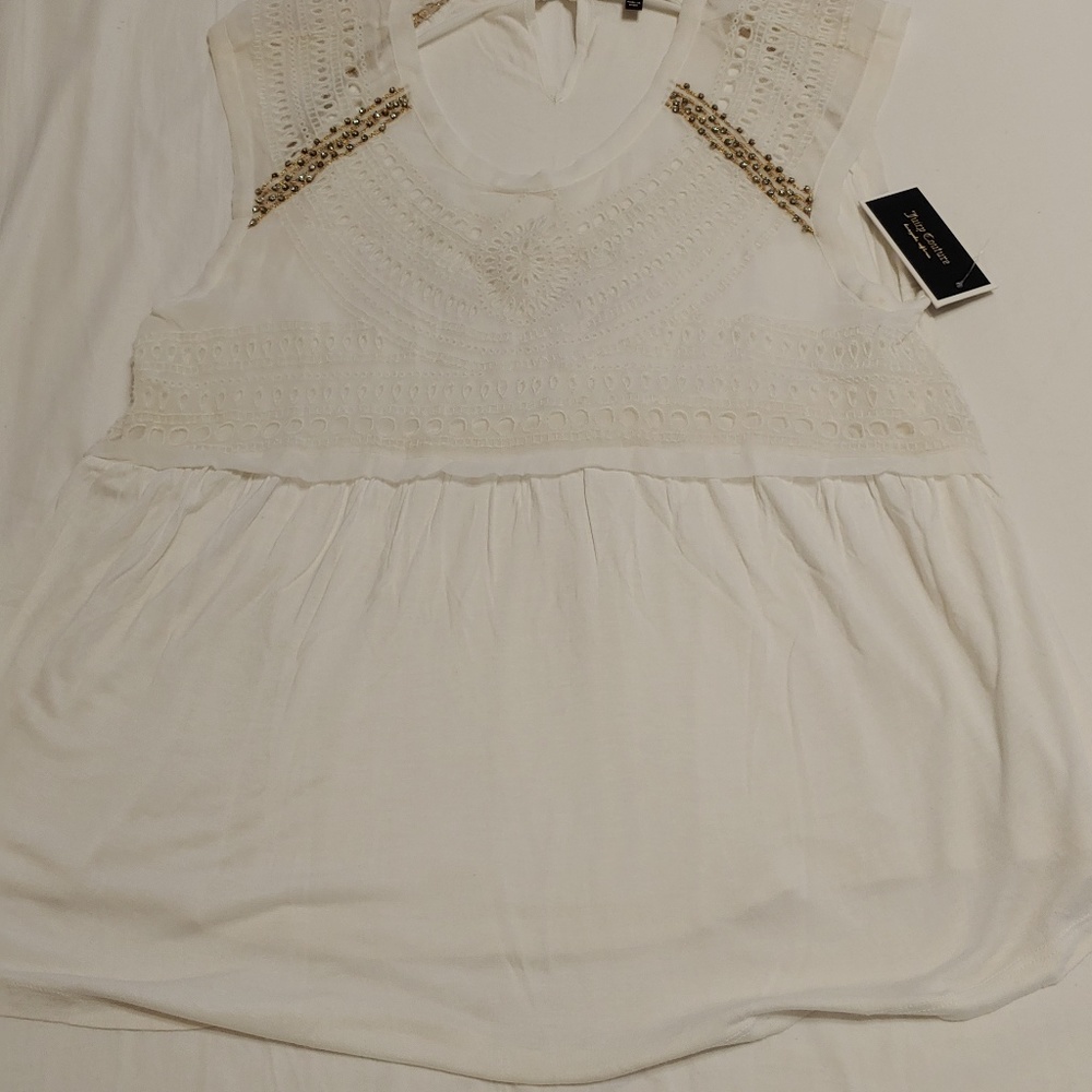 NWT Juicy Couture Eyelet Crochet Embellished Top M